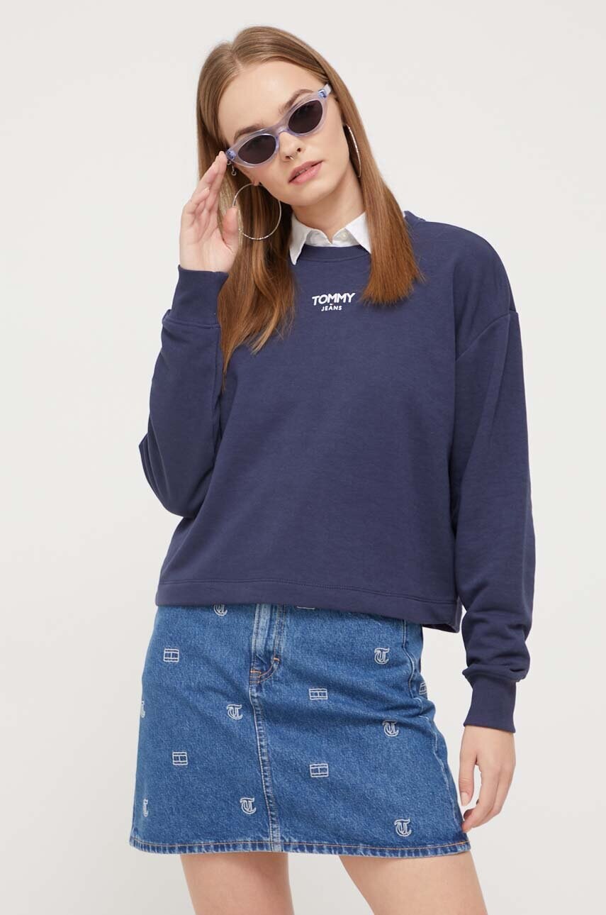 Tommy Jeans Bluza Femei, Culoarea Albastru Marin, Cu Imprimeu