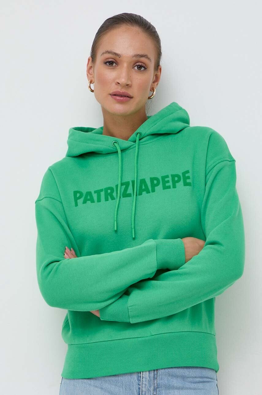 

Бавовняна кофта Patrizia Pepe жіноча колір зелений з капюшоном з принтом
