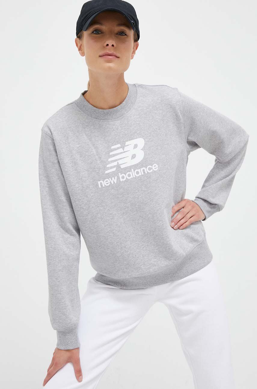 New Balance Bluza Femei, Culoarea Gri, Cu Imprimeu