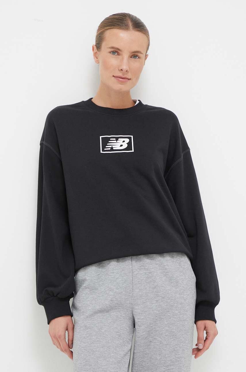 New Balance bluza femei, culoarea negru, cu imprimeu