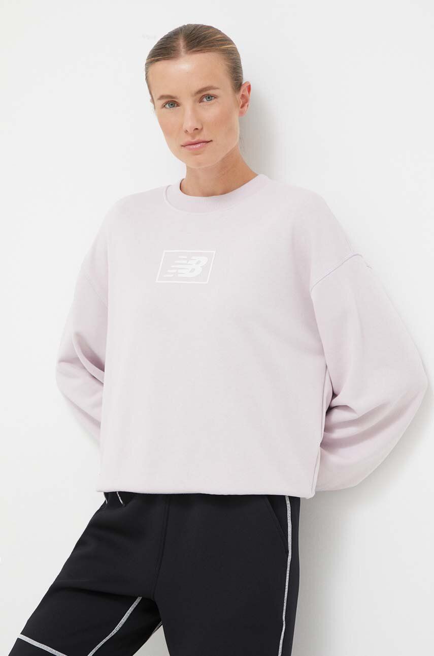 Levně Mikina New Balance dámská, růžová barva, s potiskem