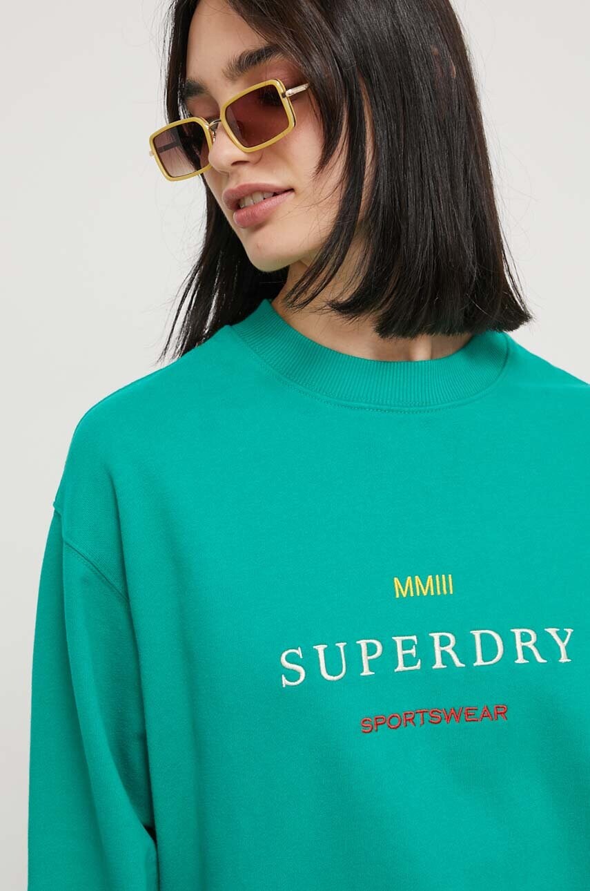 

Бавовняна кофта Superdry жіноча колір зелений з аплікацією