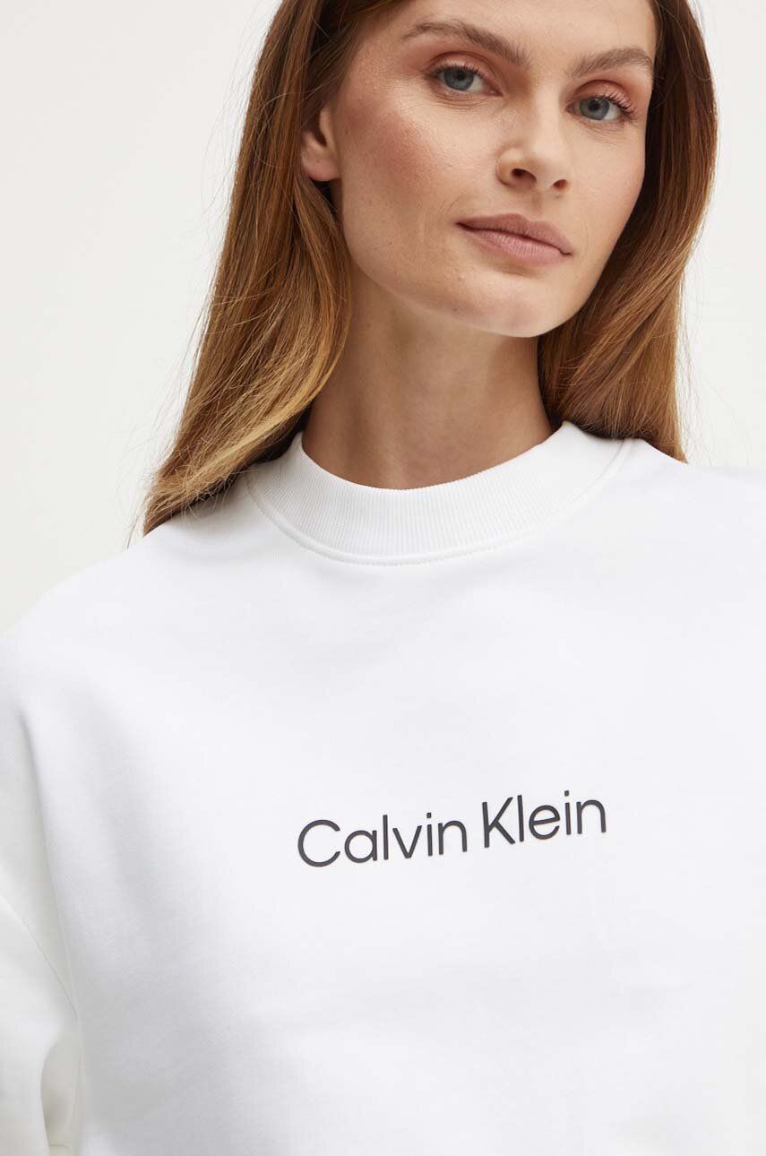 Pamučna dukserica Calvin Klein za žene, boja: bijela, s tiskom