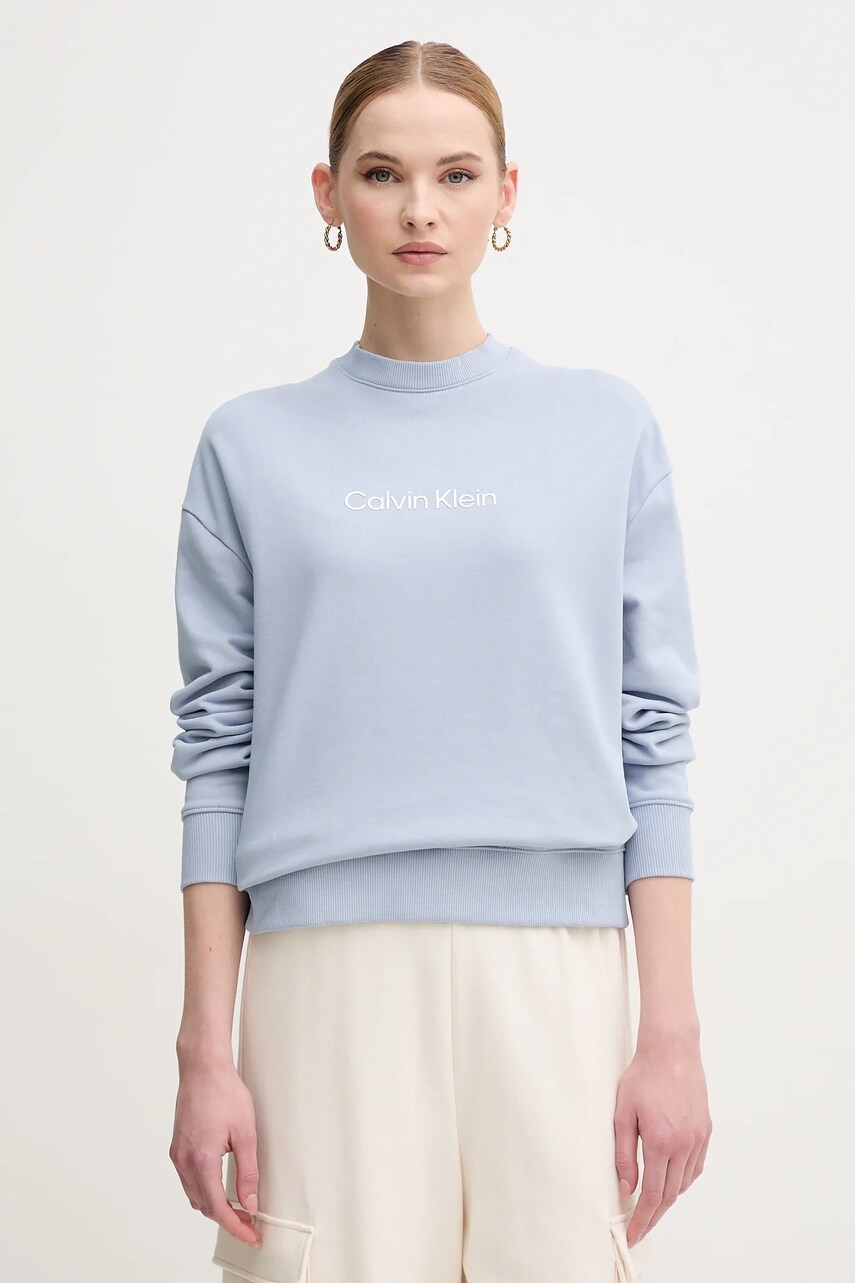 Levně Bavlněná mikina Calvin Klein dámská, modrá barva, s potiskem, K20K205450