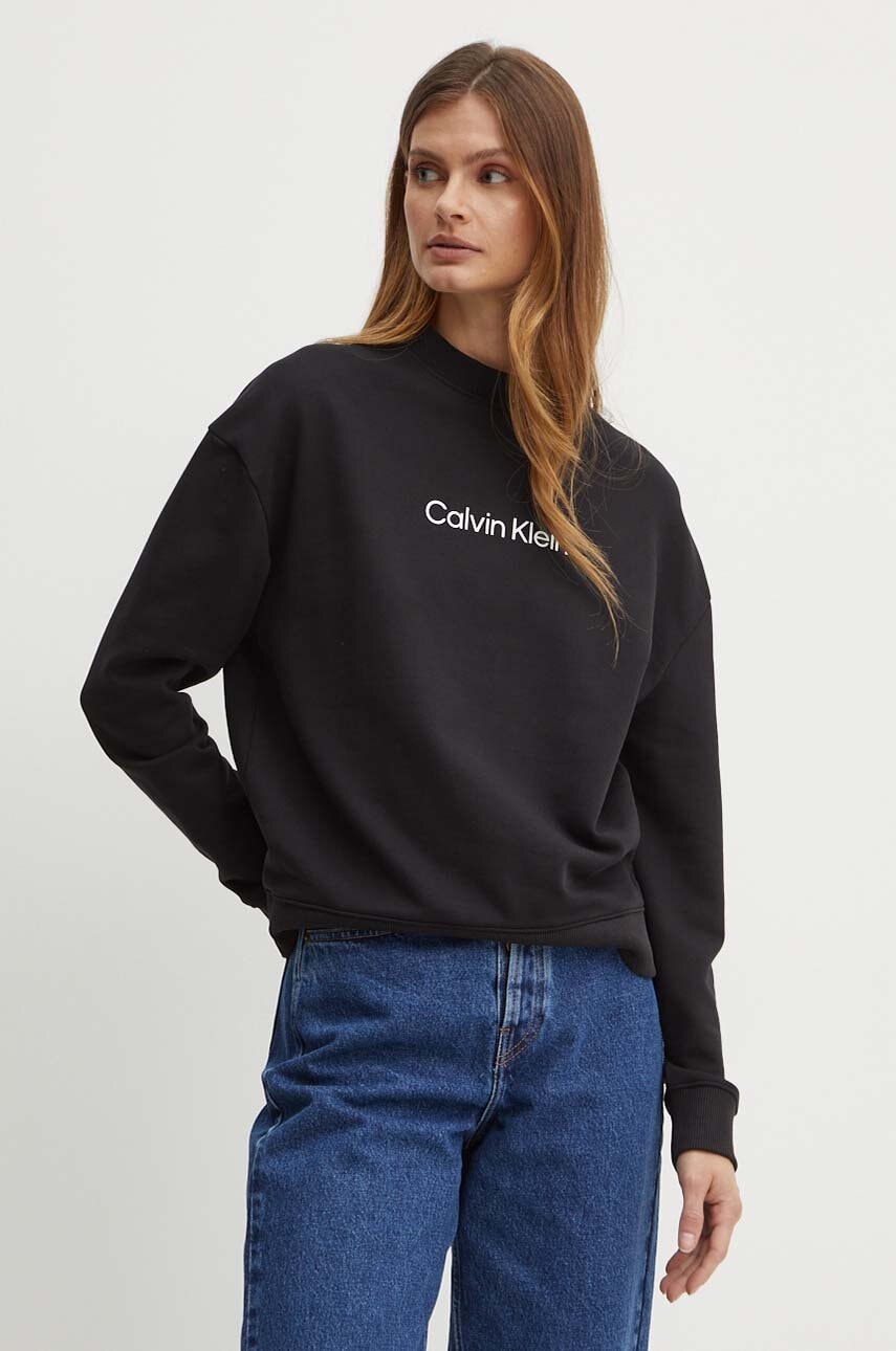 Levně Bavlněná mikina Calvin Klein dámská, černá barva, s potiskem