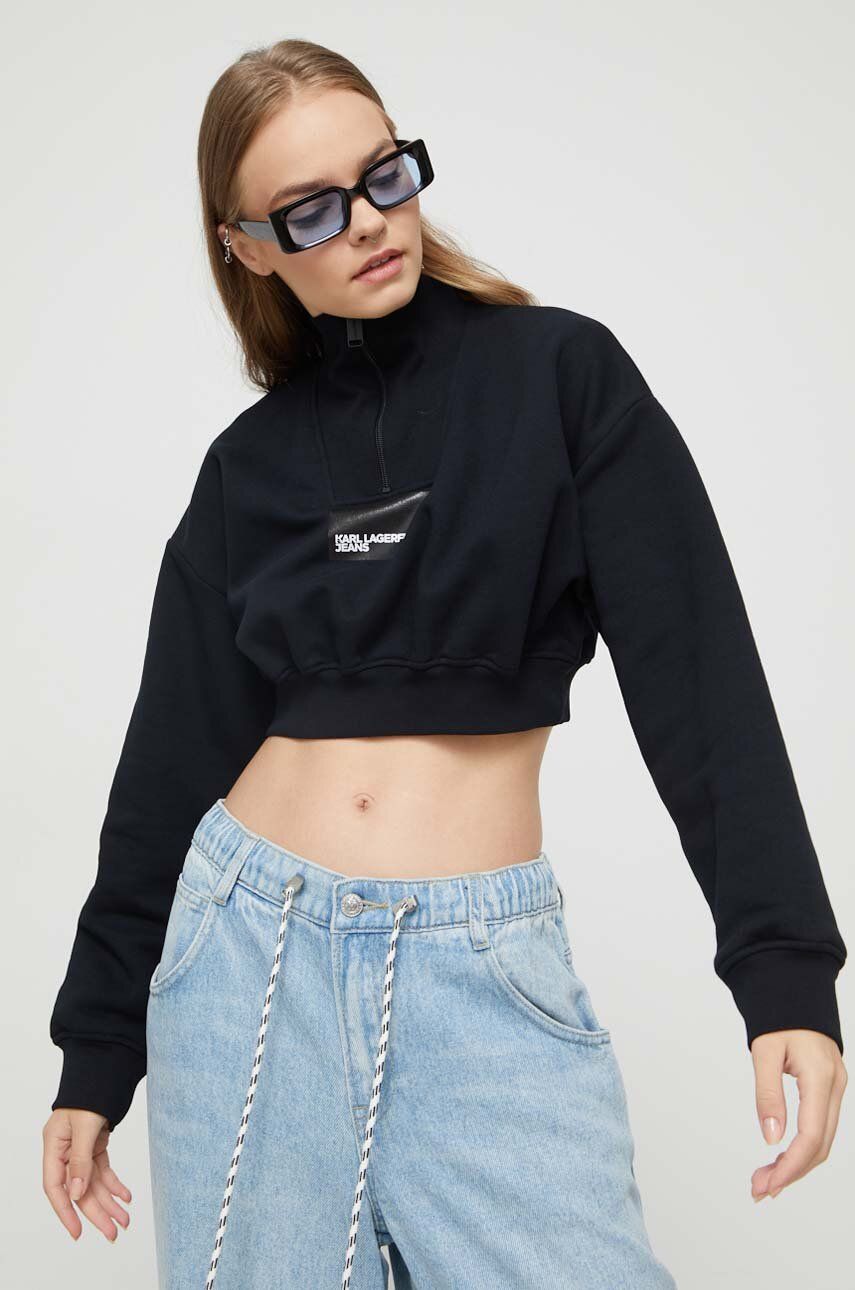 Karl Lagerfeld Jeans Bluza Femei, Culoarea Negru, Cu Imprimeu