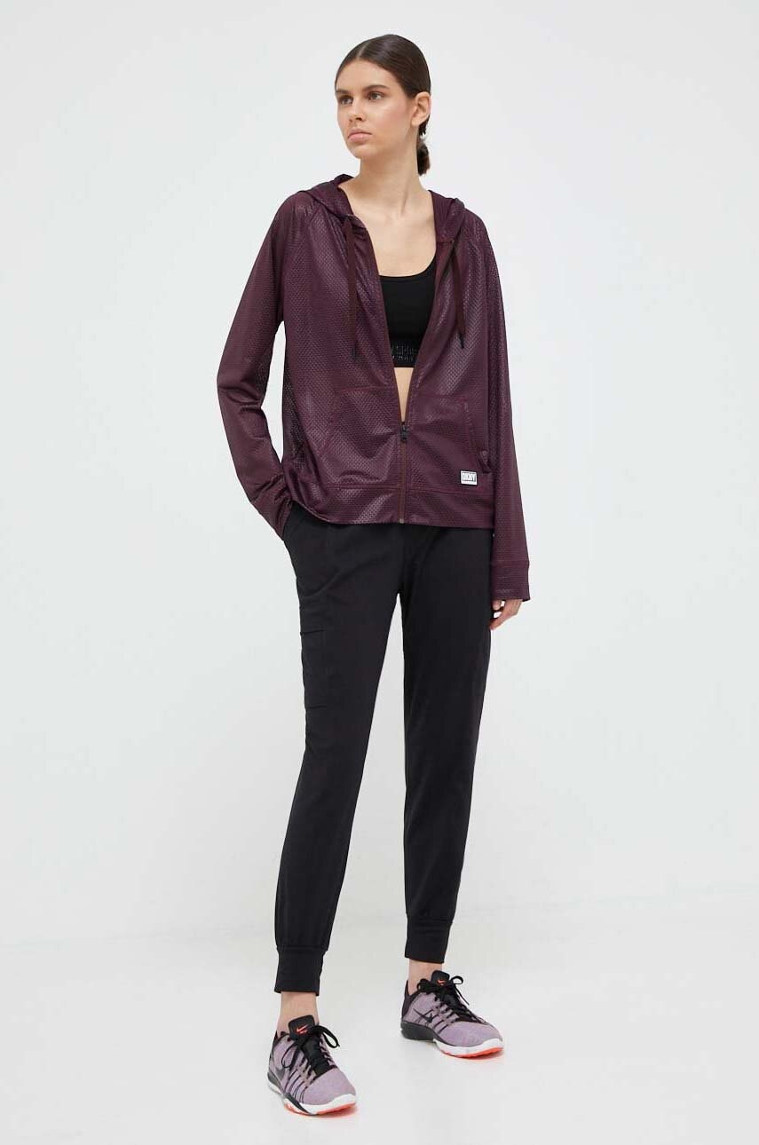 Dkny bluza femei, culoarea bordo, cu glugă, modelator