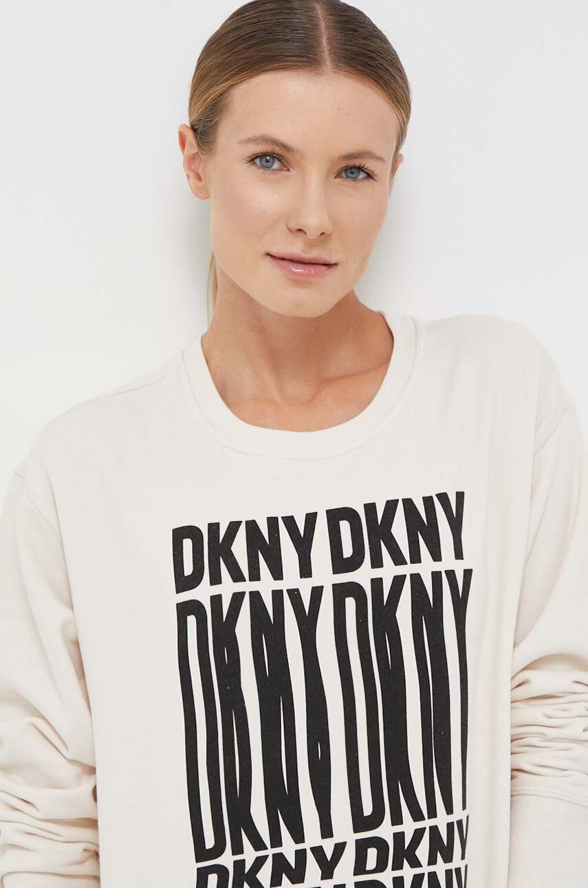 Dkny bluza femei, culoarea bej, cu imprimeu