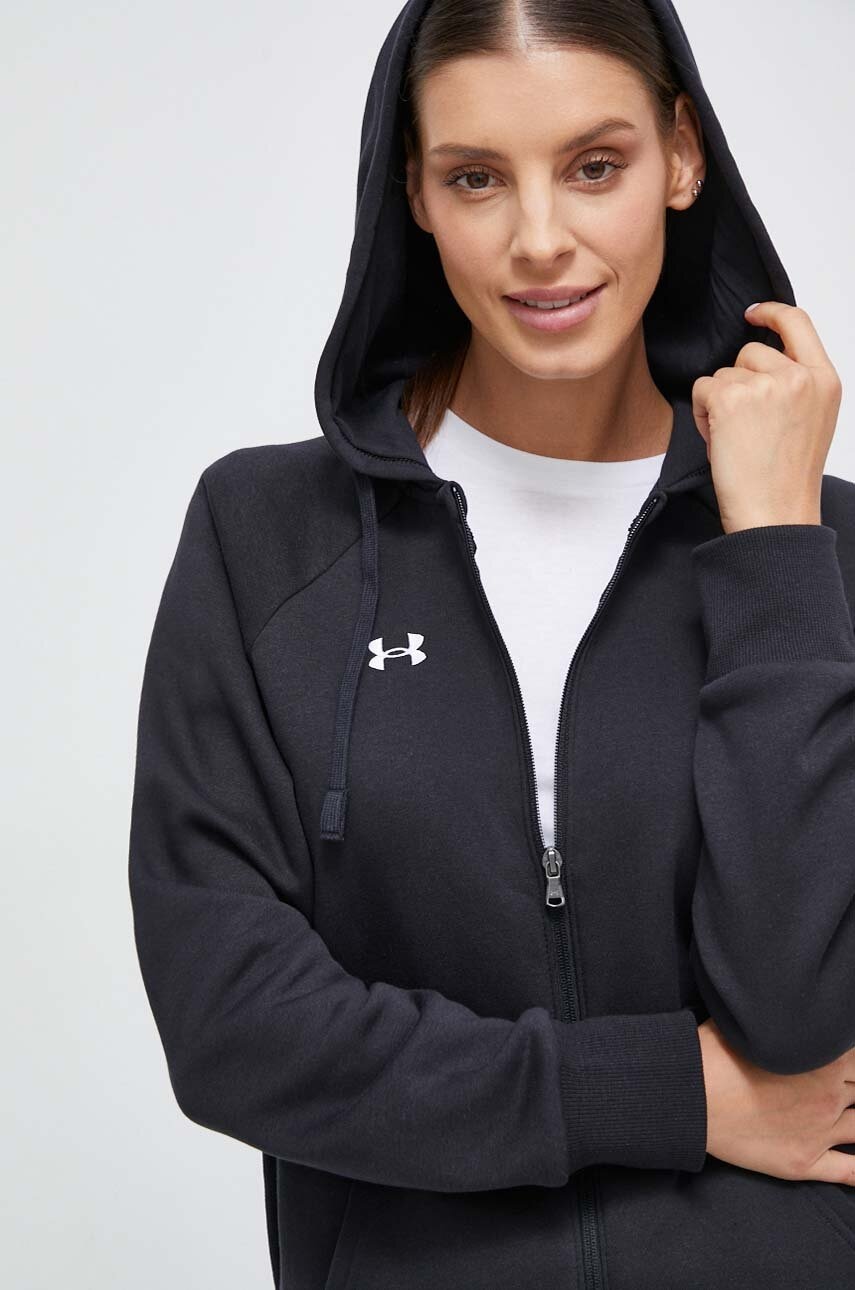 Under Armour bluza femei, culoarea negru, cu glugă, melanj