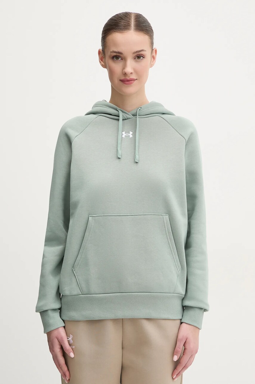 Under Armour bluza femei, culoarea verde, cu gluga, neted