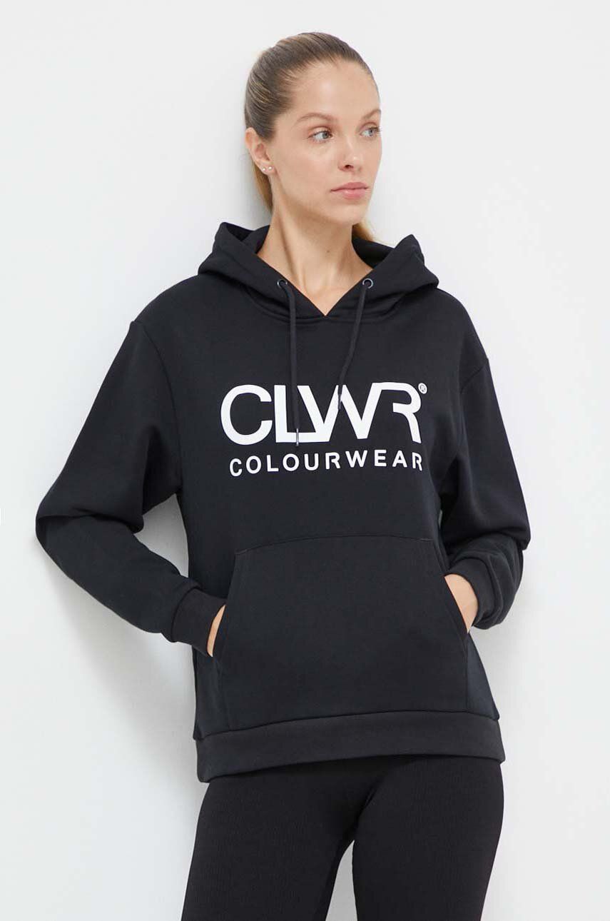 E-shop Mikina Colourwear dámská, černá barva, s kapucí, hladká