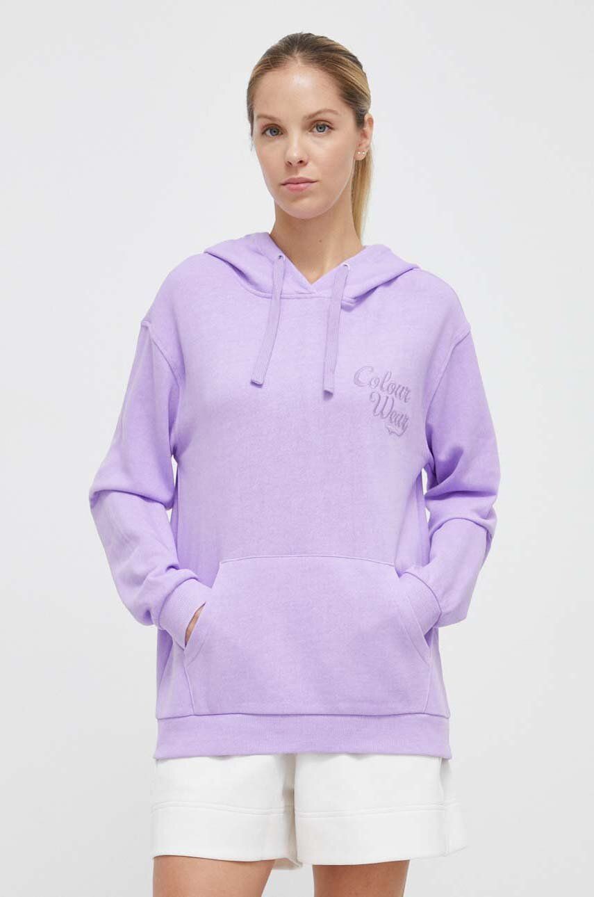 Bavlněná mikina Colourwear dámská, fialová barva, s kapucí, hladká