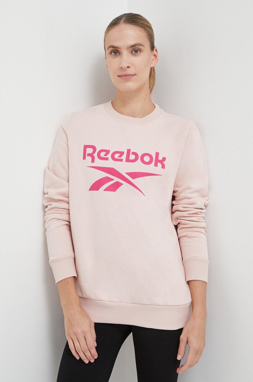 Levně Mikina Reebok dámská, růžová barva, s potiskem