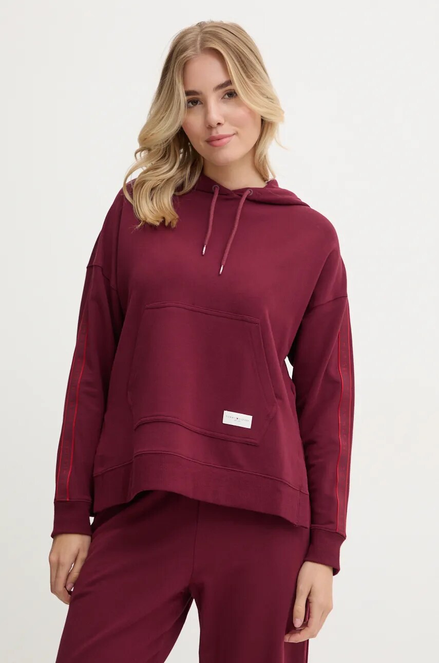 

Домашен суичър Tommy Hilfiger в бордо с качулка с изчистен дизайн UW0UW04783