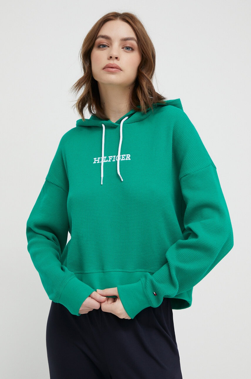 

Домашен суичър от памук Tommy Hilfiger в зелено с качулка апликация UW0UW04996, Зелен