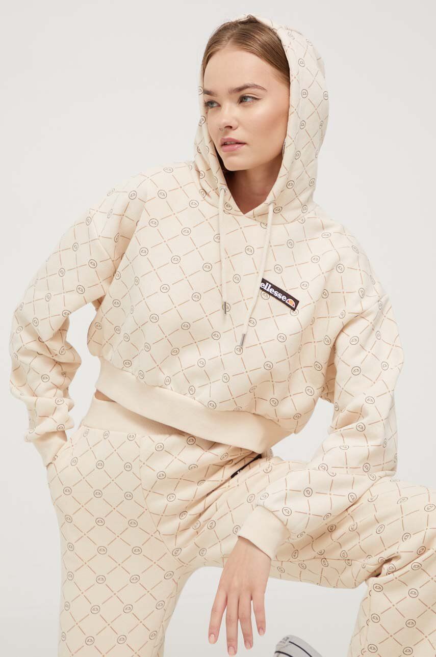 Mikina Ellesse dámská, béžová barva, s kapucí, vzorovaná - béžová - Hlavní materiál: 80 % Bavlna