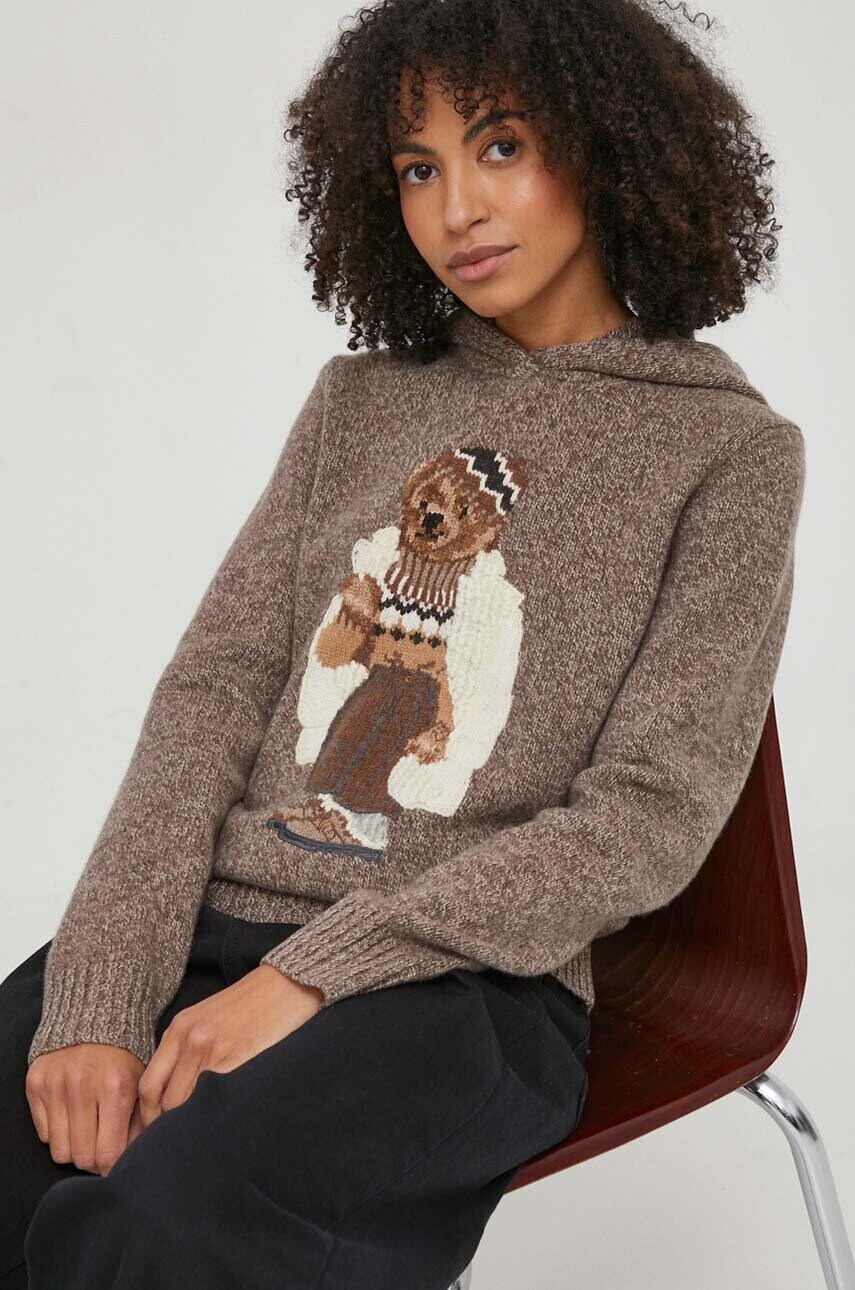 

Шерстяная кофта Polo Ralph Lauren цвет коричневый с капюшоном узор