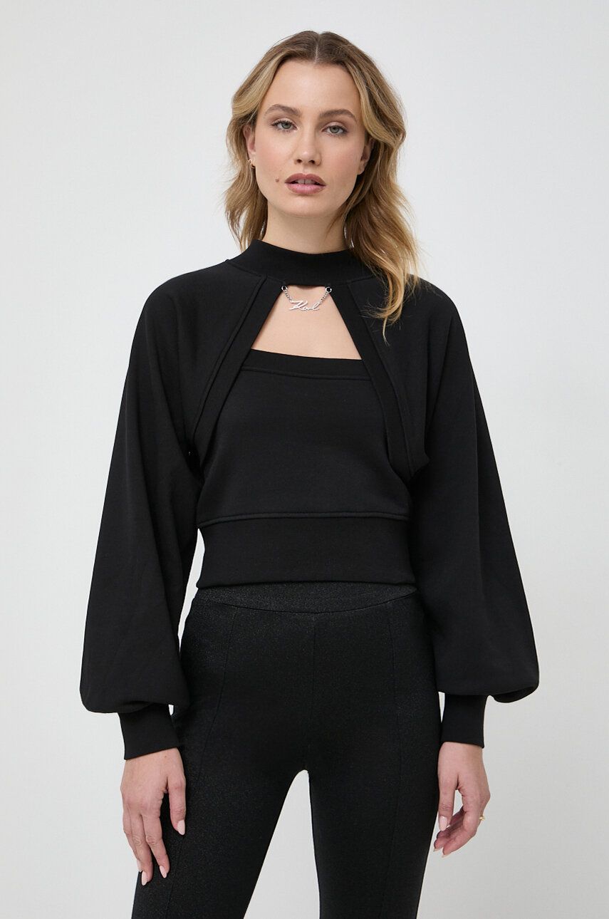 Mikina Karl Lagerfeld dámská, černá barva, hladká - černá - 90 % Organická bavlna