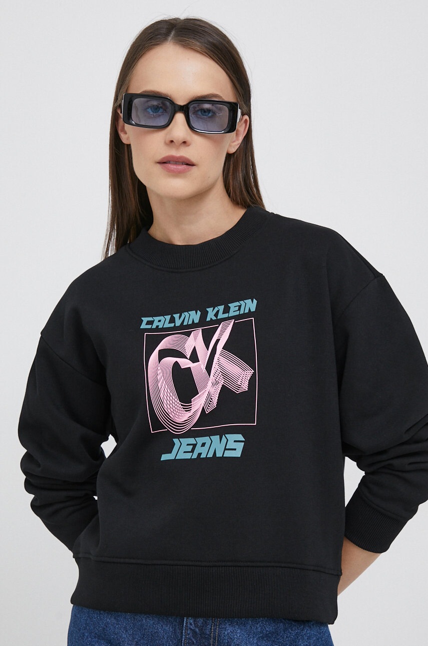 

Суичър Calvin Klein Jeans в черно с принт, Черен