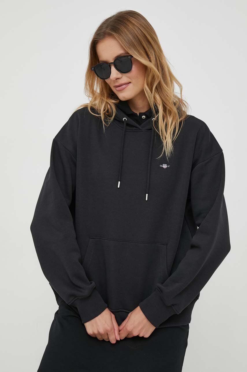 E-shop Mikina Gant dámská, černá barva, s kapucí, hladká