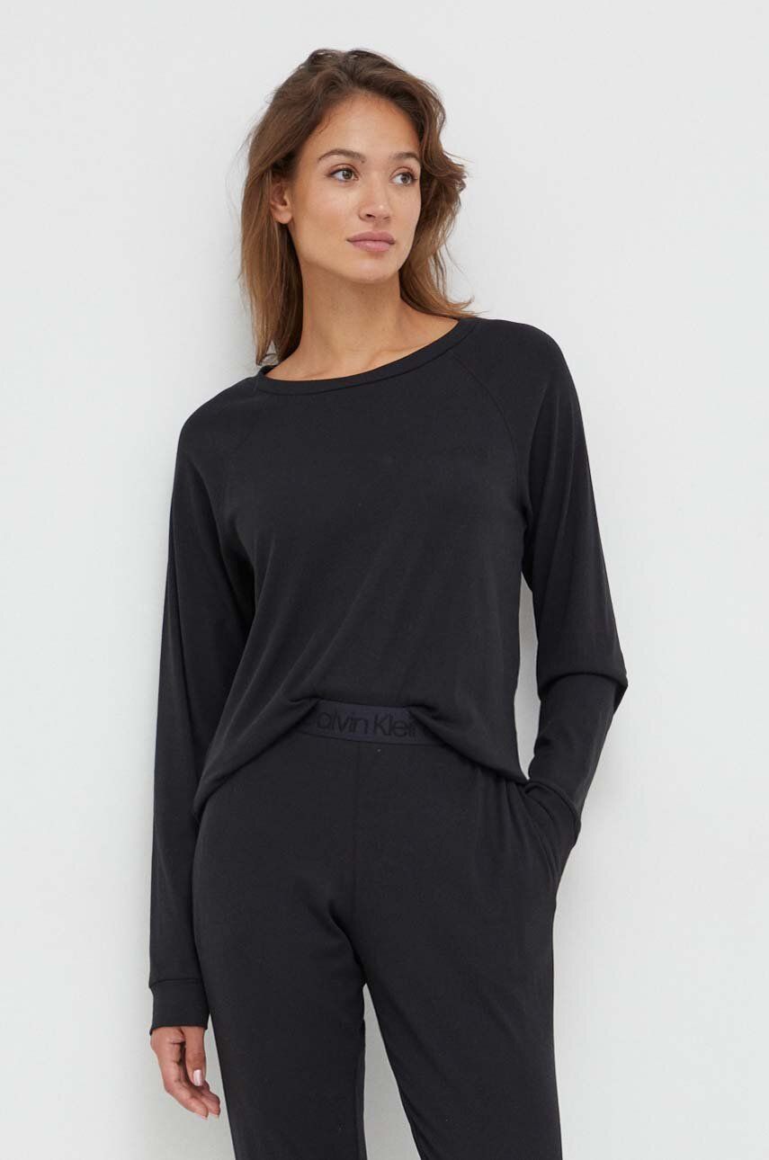 Levně Pyžamové tričko s dlouhým rukávem Calvin Klein Underwear černá barva