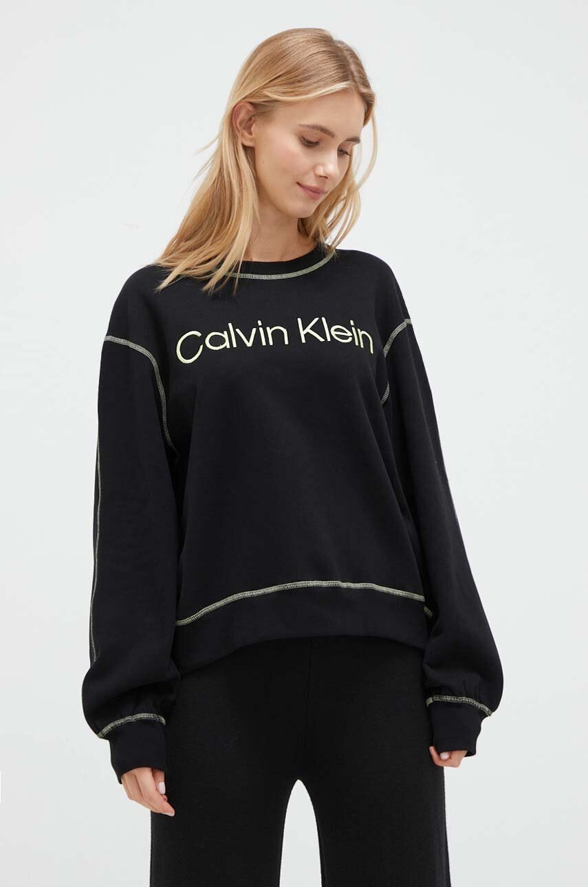 

Горнище на пижама тип суичър Calvin Klein Underwear в черно от памук, Черен