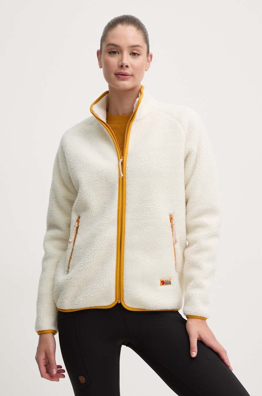 Fjallraven hanorac fleece Vardag Pile culoarea bej, uni