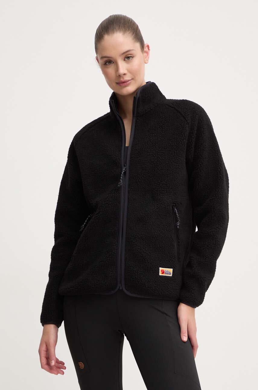 Fjallraven hanorac fleece Vardag Pile culoarea negru, neted