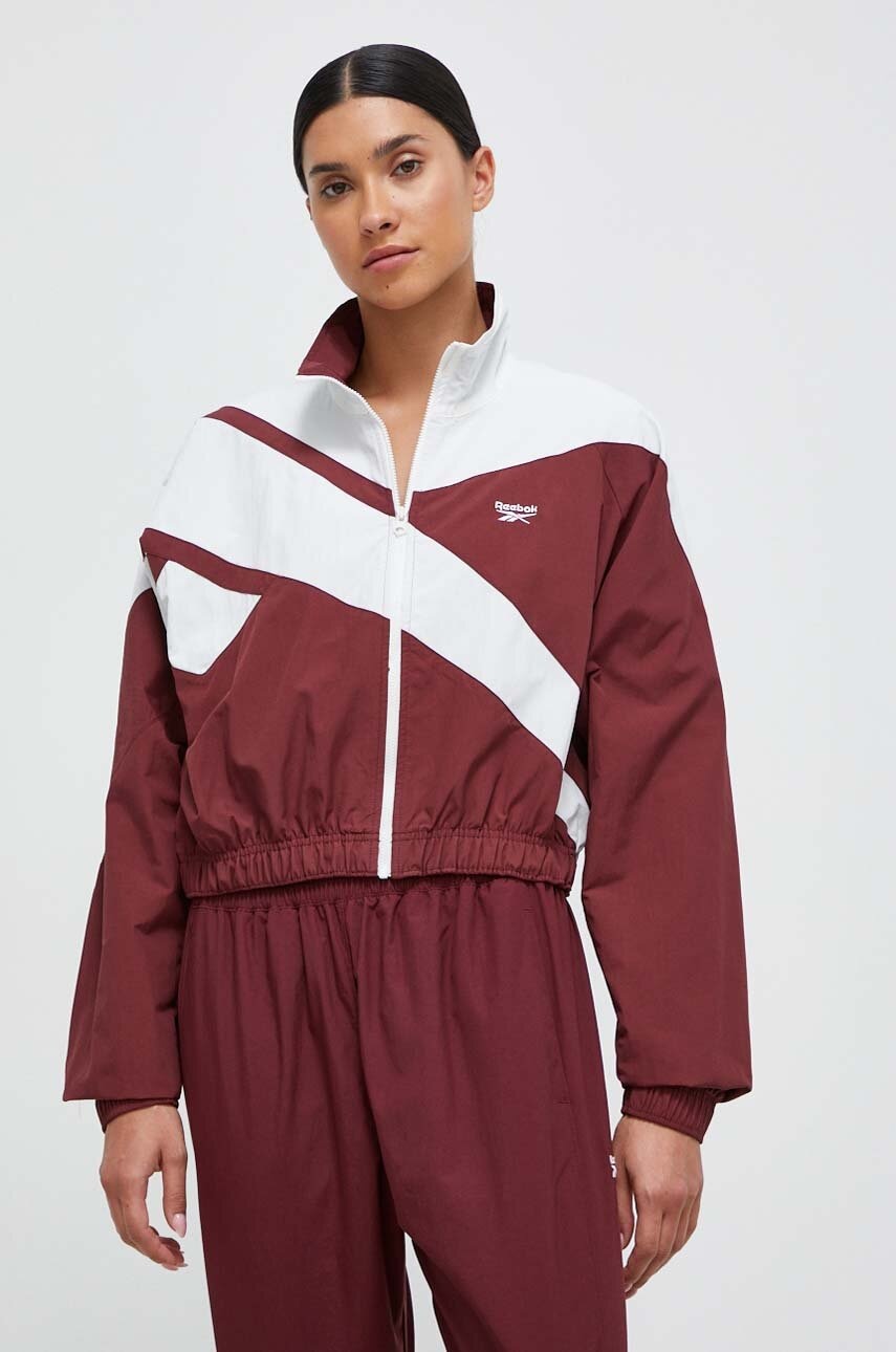 Levně Mikina Reebok Classic dámská, vínová barva, s kapucí, vzorovaná