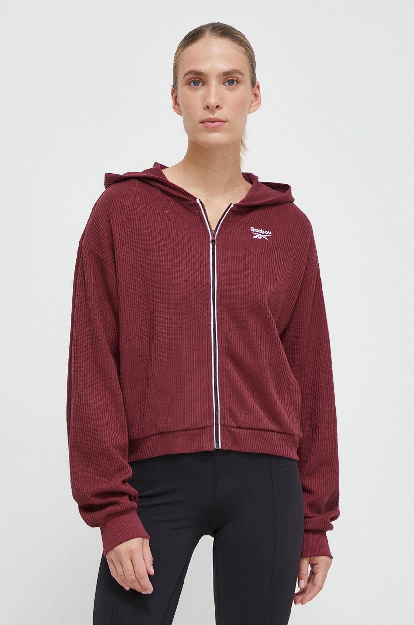 Reebok Bluza Femei, Culoarea Bordo, Cu Gluga, Neted