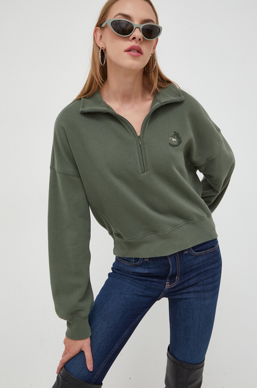 Abercrombie & Fitch Bluza Femei, Culoarea Verde, Neted