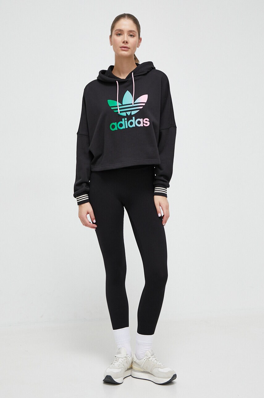 Βαμβακερή μπλούζα adidas Originals γυναικεία, χρώμα: μαύρο, με κουκούλα φωτογραφία