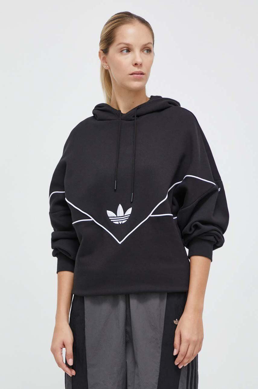 Adidas Originals Bluza Femei, Culoarea Negru, Cu Gluga, Cu Imprimeu