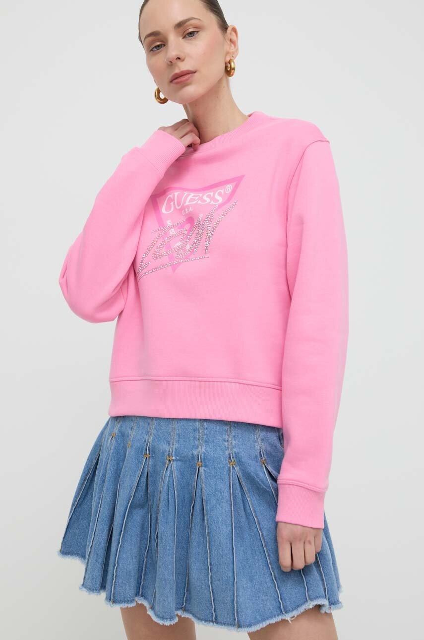 

Суичър Guess в розово с апликация W4RQ96 KB681, Розов