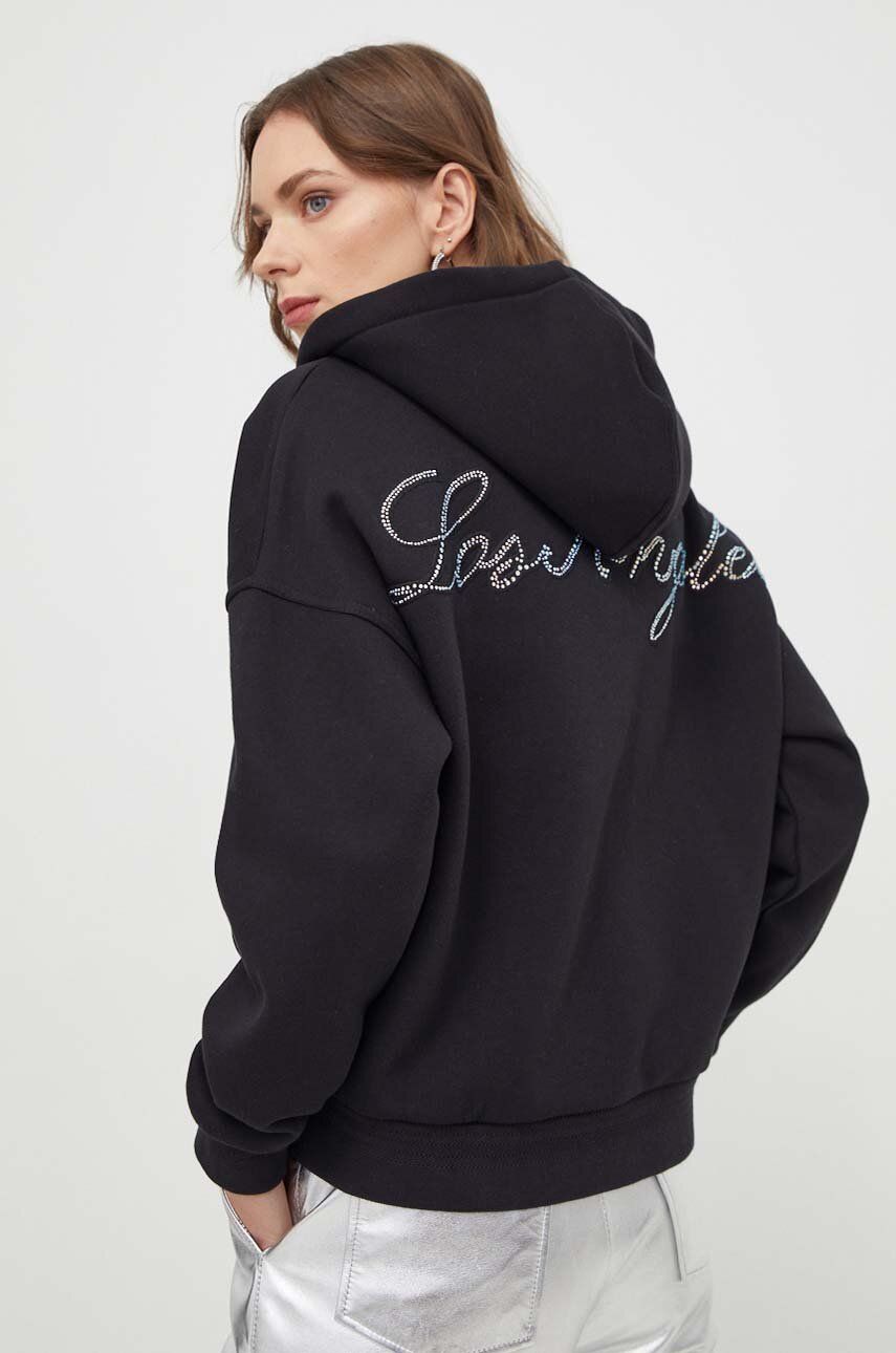 Levně Mikina Guess dámská, černá barva, s kapucí, aplikací, W4RQ05 K9Z21