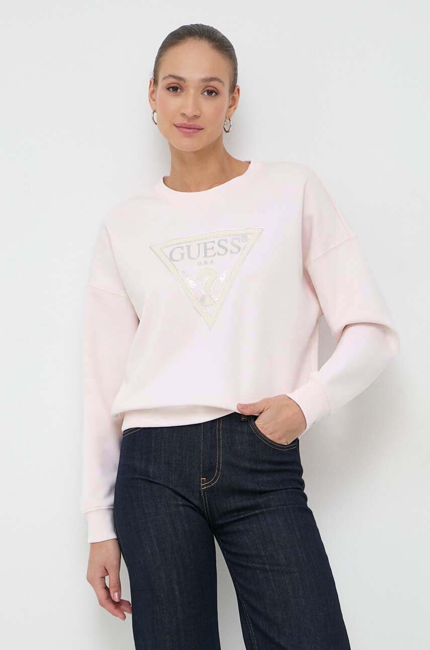 

Суичър Guess PONY HAIR в розово с принт W4RQ13 KC5H2, Розов