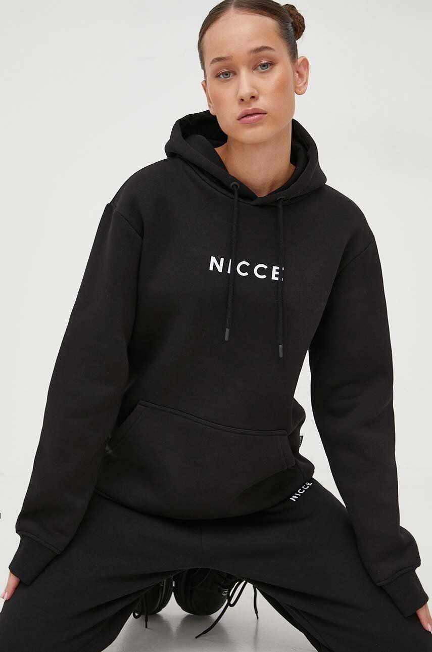 E-shop Mikina Nicce dámská, černá barva, s kapucí, s potiskem