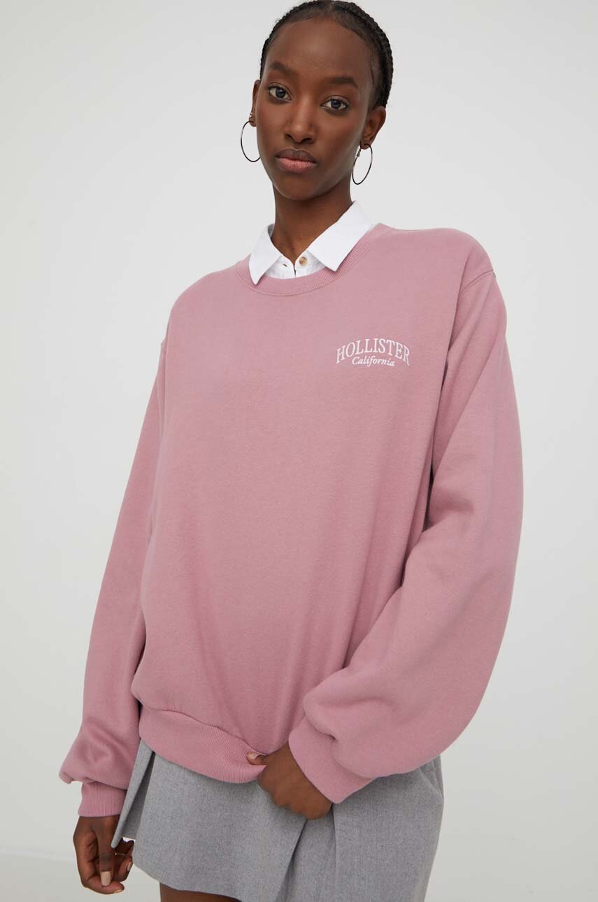 

Суичър Hollister Co. в розово с изчистен дизайн, Розов