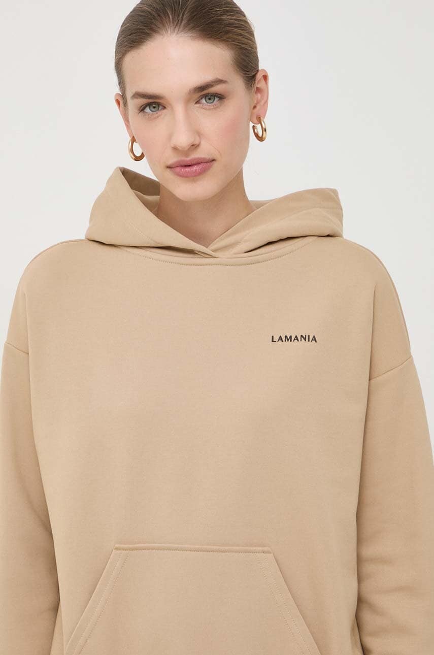 La Mania bluza femei, culoarea bej, cu glugă, cu imprimeu