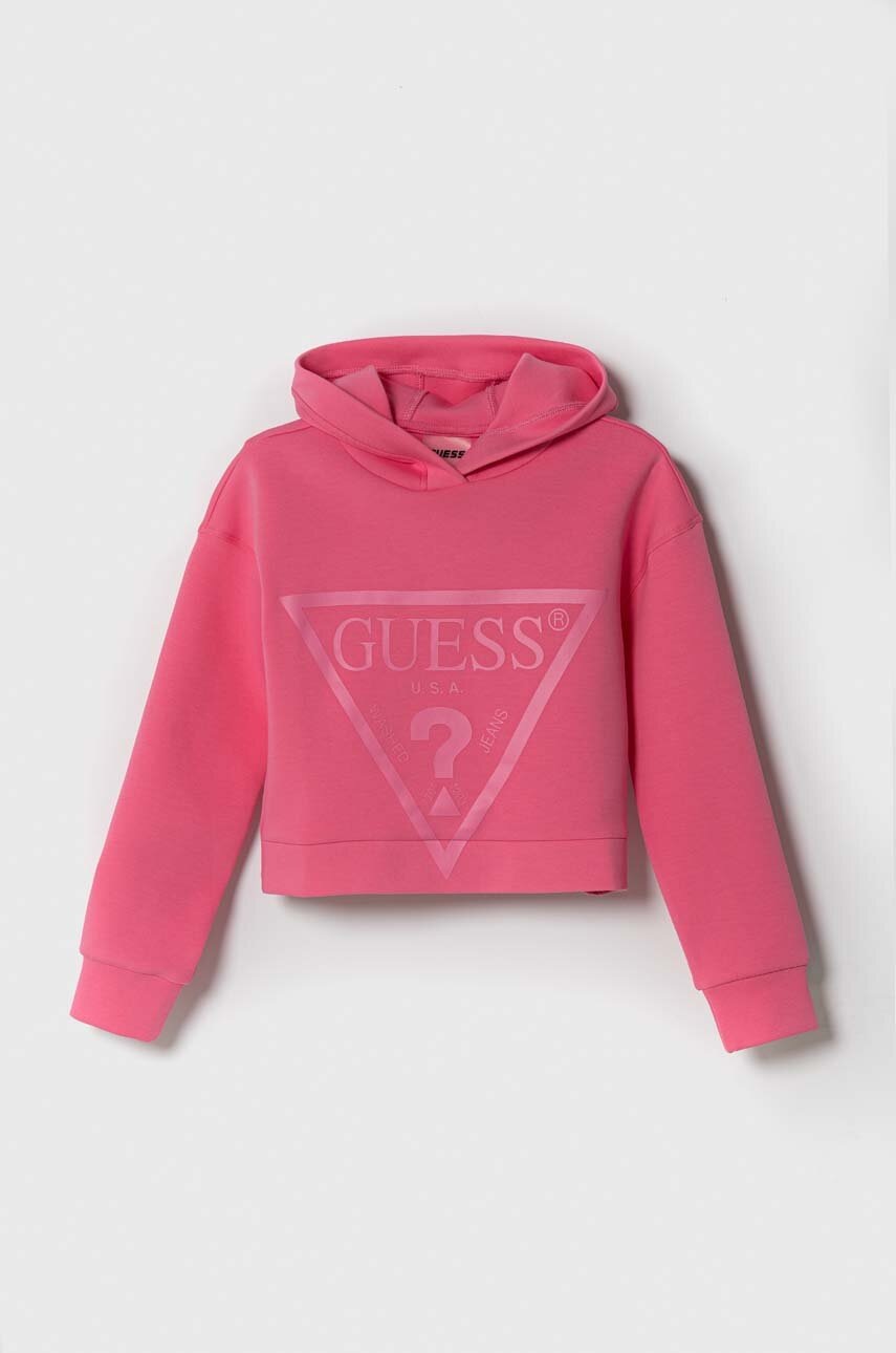 

Детская кофта Guess цвет розовый с капюшоном с принтом