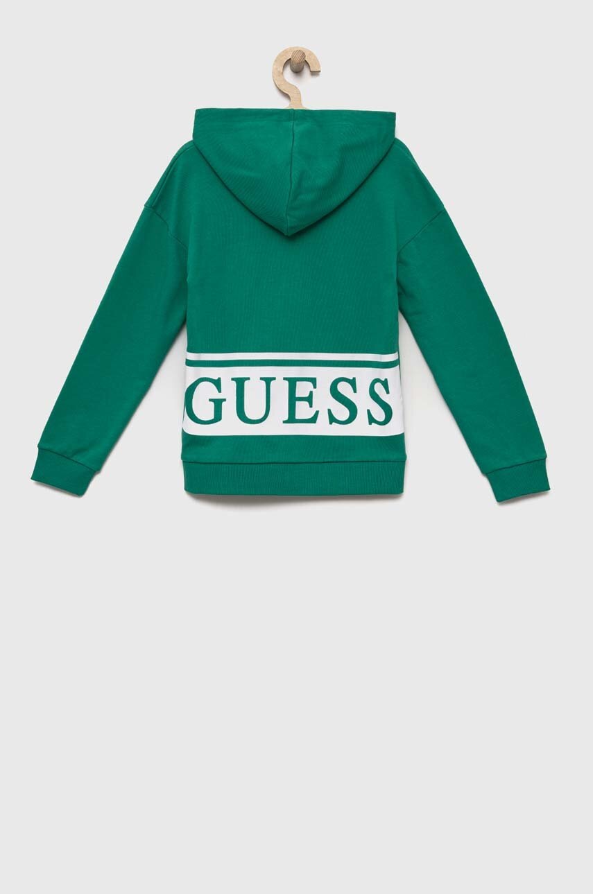 Детская хлопковая кофта Guess цвет зелёный с капюшоном с принтом Детская хлопковая кофта Guess цвет зелёный с капюшоном с принтом