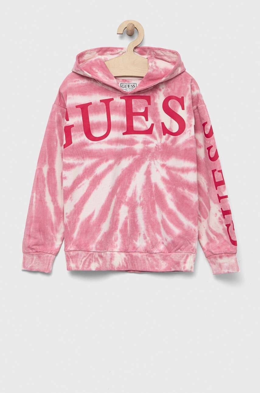 

Дитяча бавовняна кофта Guess колір рожевий з капюшоном візерунок