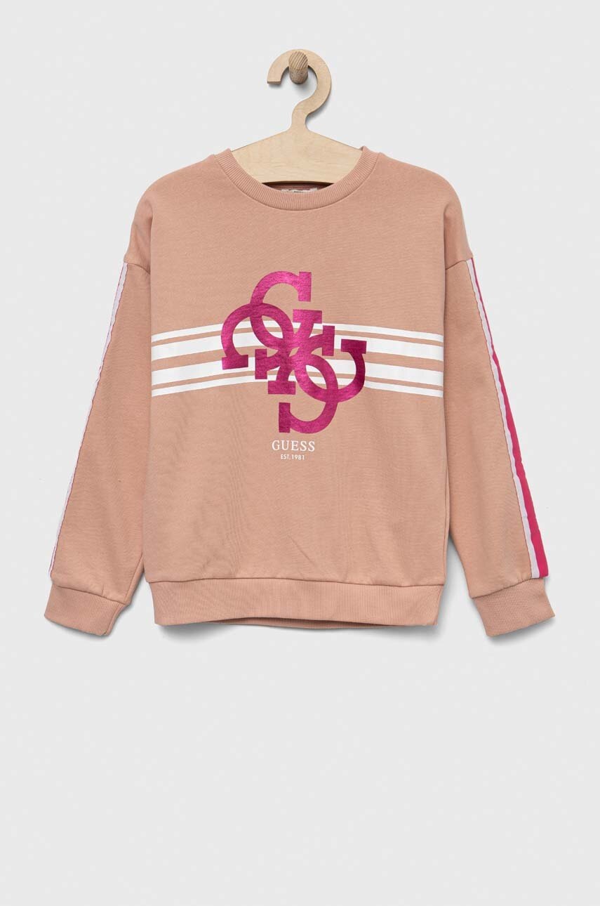 

Детски памучен суичър Guess в розово с десен, Розов
