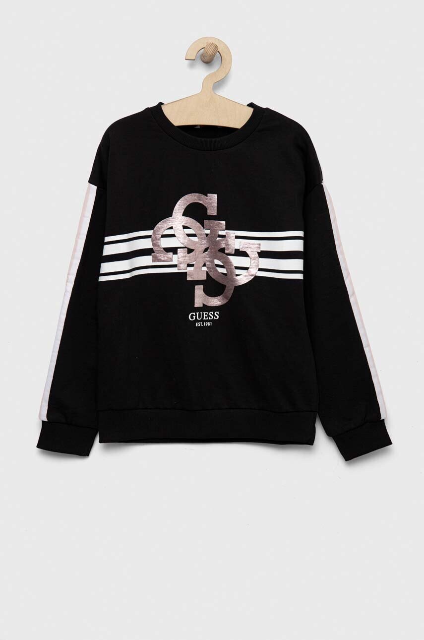 

Детски памучен суичър Guess в черно с десен, Черен