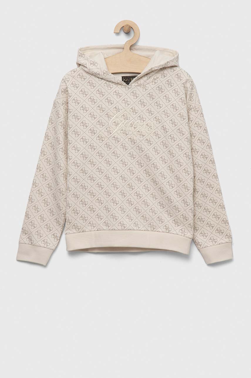 

Дитяча бавовняна кофта Guess колір бежевий з капюшоном візерунок