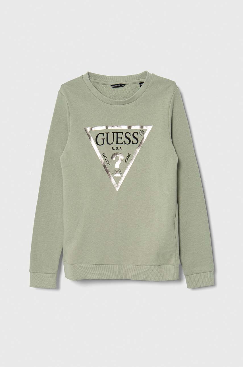 

Детская хлопковая кофта Guess цвет зелёный с принтом