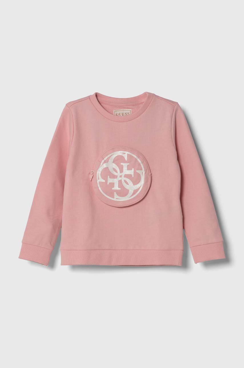 Dětská bavlněná mikina Guess růžová barva, s potiskem - růžová -  100 % Bavlna