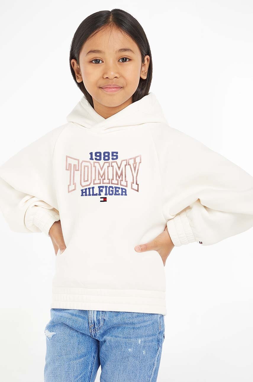 

Детски суичър Tommy Hilfiger в бяло с качулка с принт, Бял