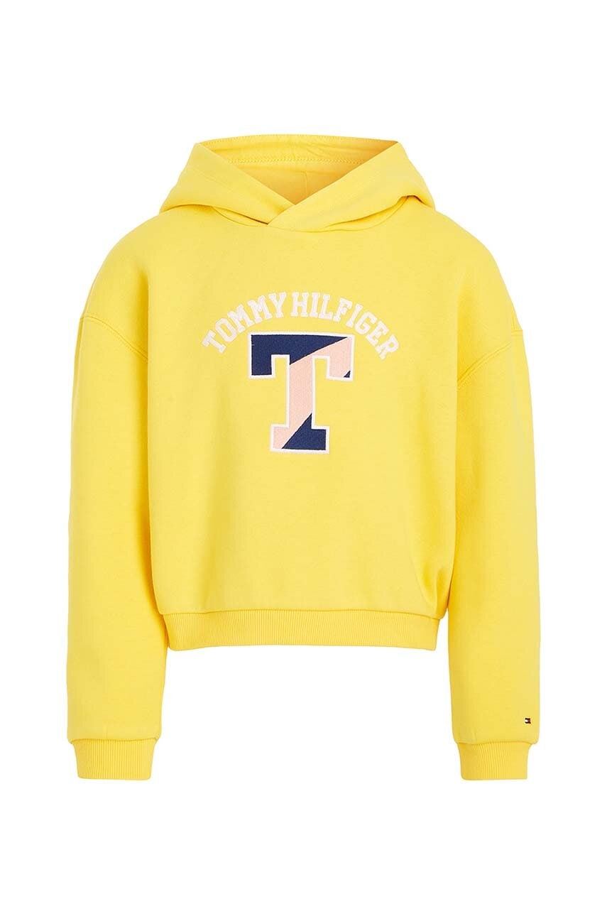 Детская кофта Tommy Hilfiger цвет жёлтый с капюшоном с аппликацией Детская кофта Tommy Hilfiger цвет жёлтый с капюшоном с аппликацией