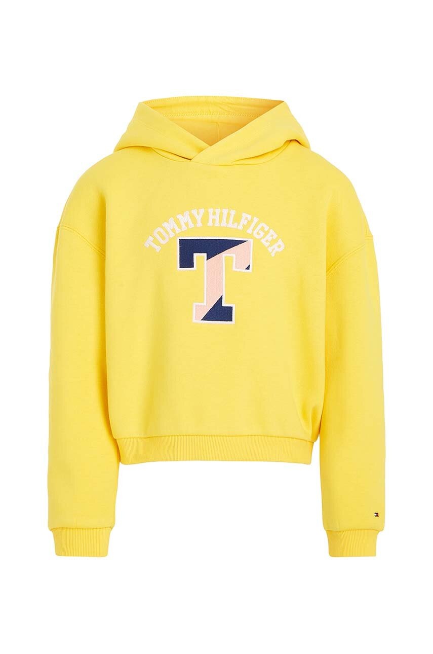 Детская кофта Tommy Hilfiger цвет жёлтый с капюшоном с аппликацией Детская кофта Tommy Hilfiger цвет жёлтый с капюшоном с аппликацией